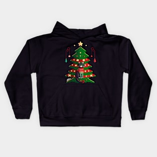 Cute cat in Christmas sweater and Christmas tree Kids Hoodie